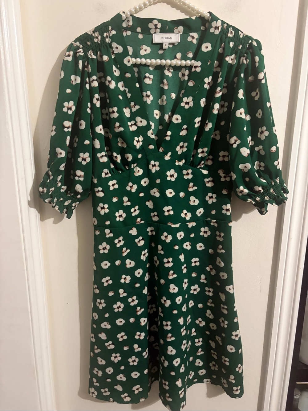RIHOAS Green Mini Dress with Cream Floral Print